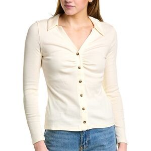 Madewell Ribbed Button Down Ruched Polo Cardigan